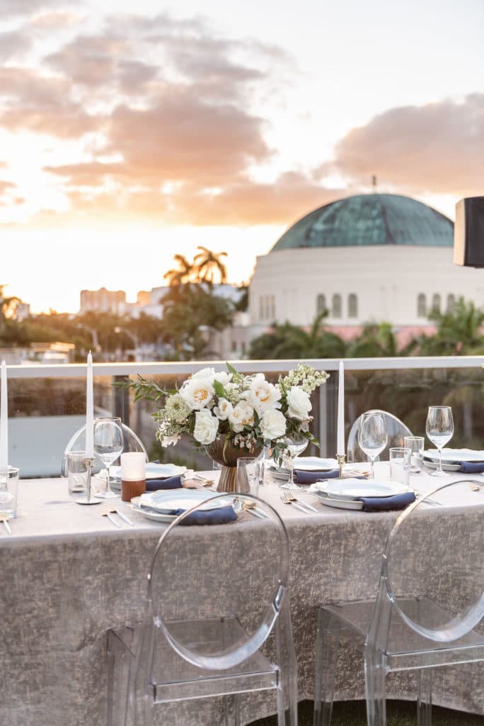 Modern outdoor wedding table set-up at Gale Hotel Atlanta