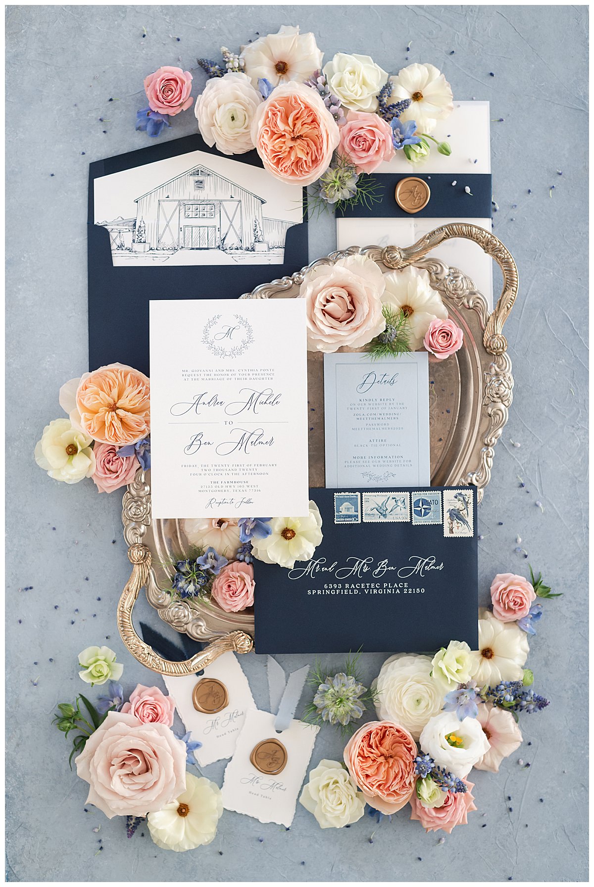 Dallas wedding luxury invitation suite and florals