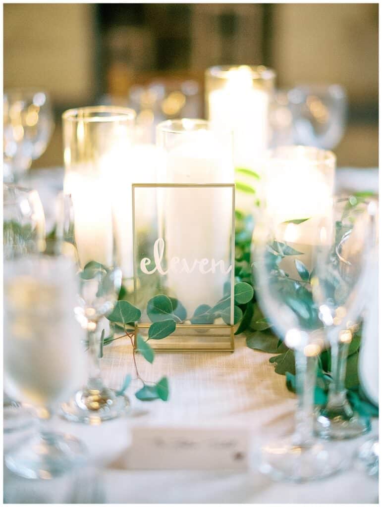 Wedding table number and candles