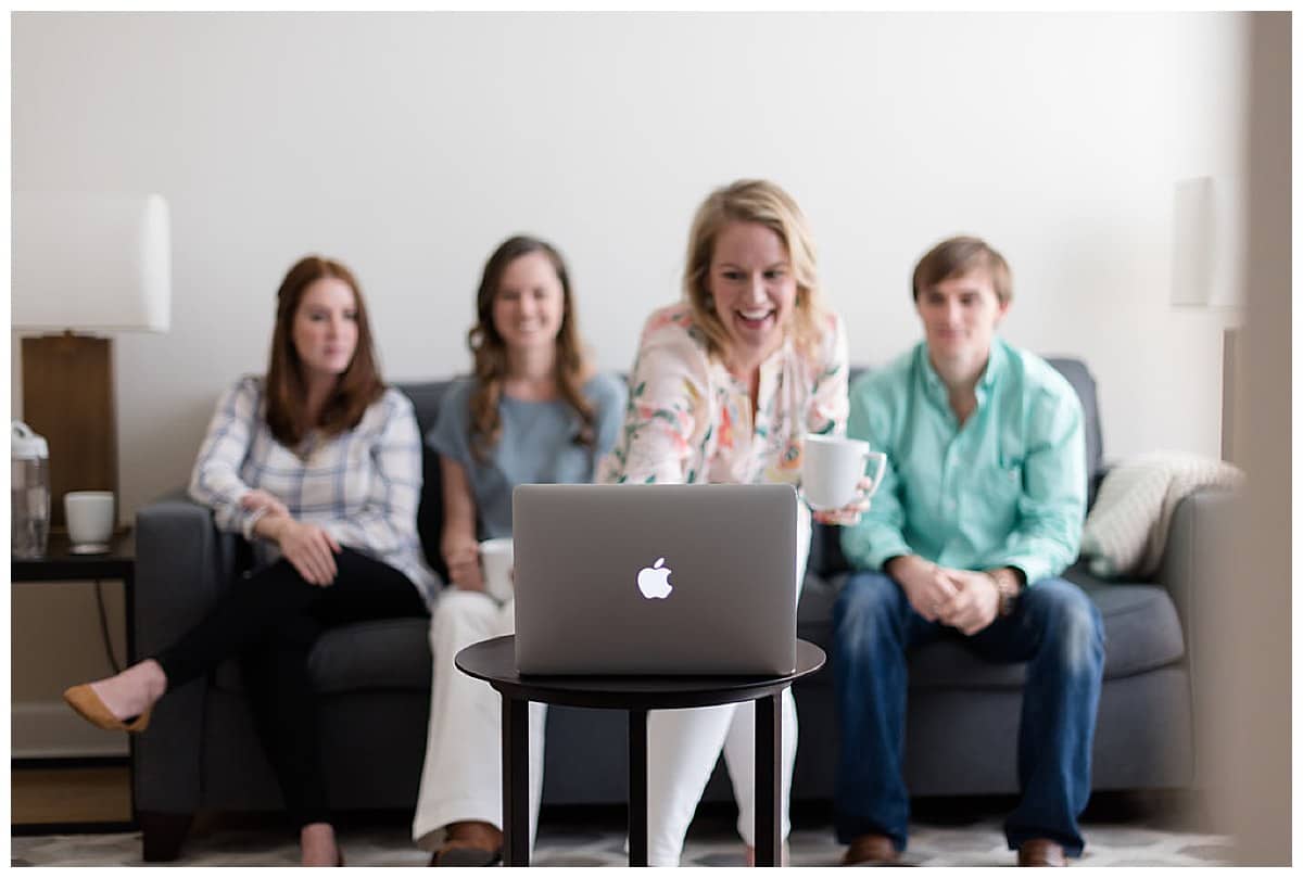 Group of people with a laptop, Wedding business marketing