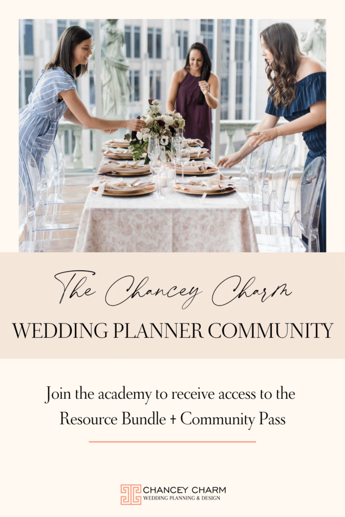 Introducing the Chancey Charm Wedding Planner Membership. Resources, opportunities, training, and guidance for planners who are looking for support and community.
