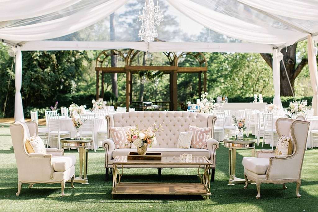 Outdoor Luxury Atlanta wedding lounge setting