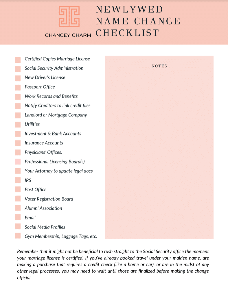 Newlywed Name Change Checklist