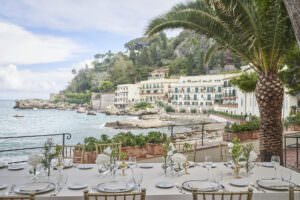 Belmond Villa Sant'Andrea Outdoor Wedding set up. Planning a destination wedding in Europe.