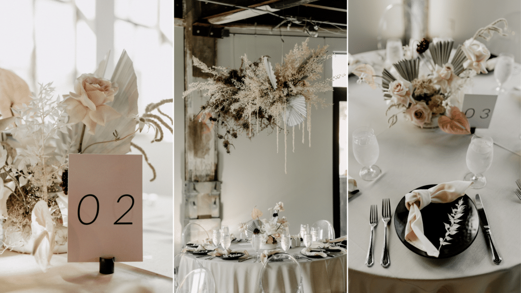 Wedding design details at Houston wedding, Sunset Coffee Building