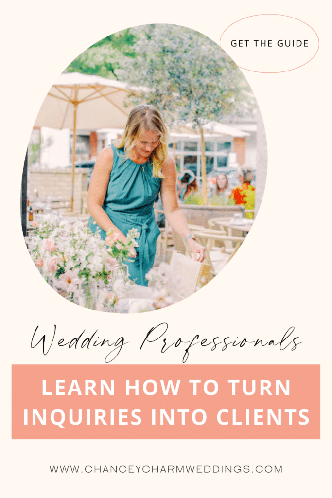 Get access to the Sales Process Guide For Wedding Planners. Learn how to turn inquiries into clients in your wedding planner business.
